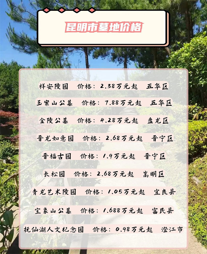 昆明公墓大全，昆明墓地推荐